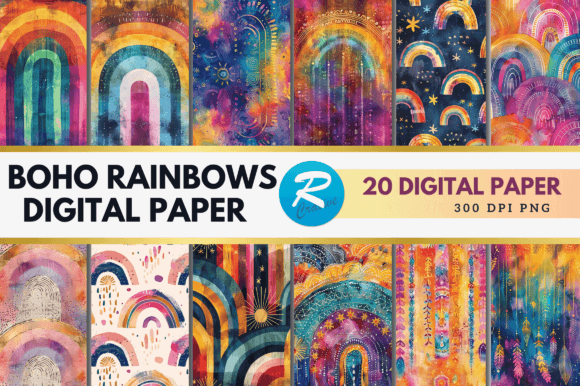 Boho Rainbows Digital Paper Backgrounds: A Versatile Tool for Creative Projects