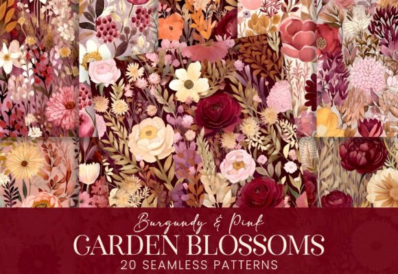 Burgundy Pink Floral Botanicals Patterns