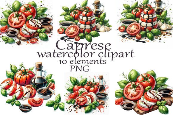 Caprese Watercolor Clipart PNG: A Handmade Touch for Modern Creative Projects