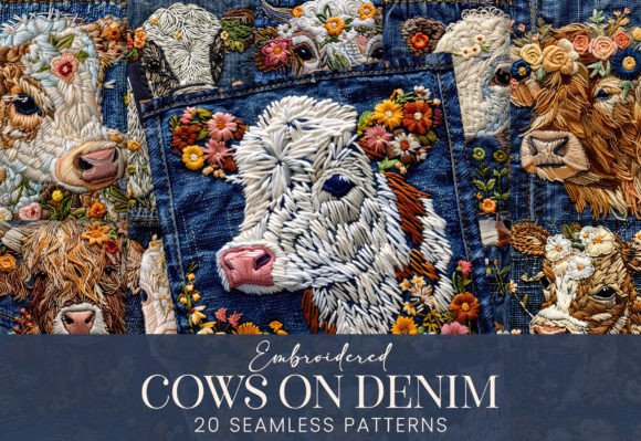 Cute Embroidered Cows Floral Denim Jeans: A Versatile Design Resource