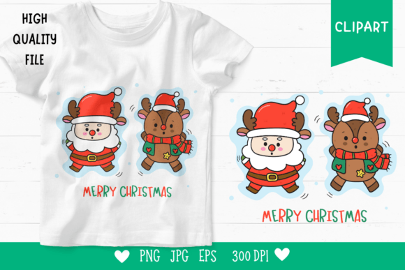 Cute Santa and Reindeer Kawaii Clipart