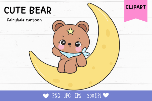 Cute Teddy Bear on Moon Kawaii Clipart: A Versatile and Adorable Digital Asset