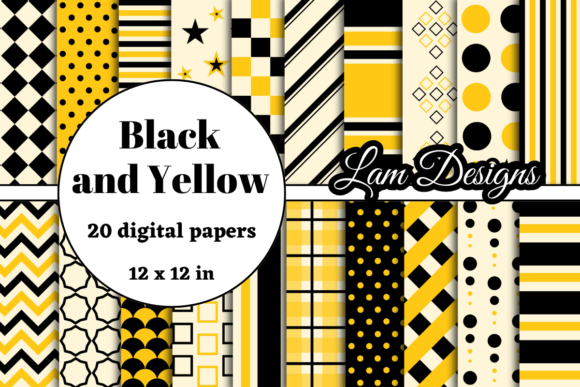 Enhance Your Designs with Bold Black and Yellow Digital Papers
