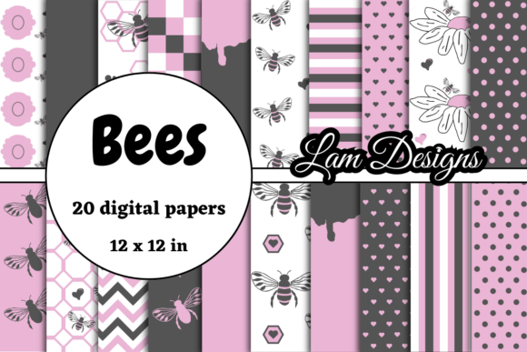Pink and Gray Bees Digital Papers: A Versatile Resource for Creative Projects