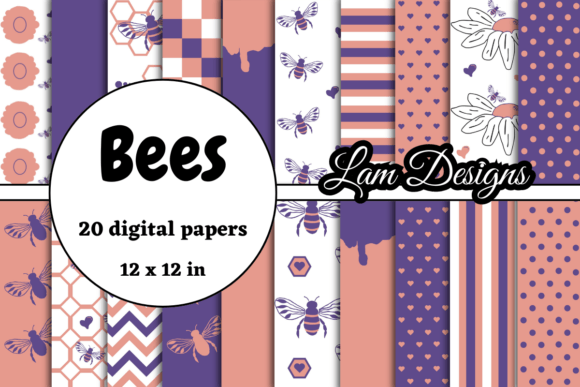 Purple and Peach Bees Digital Papers: A Versatile Craft Resource for Creatives