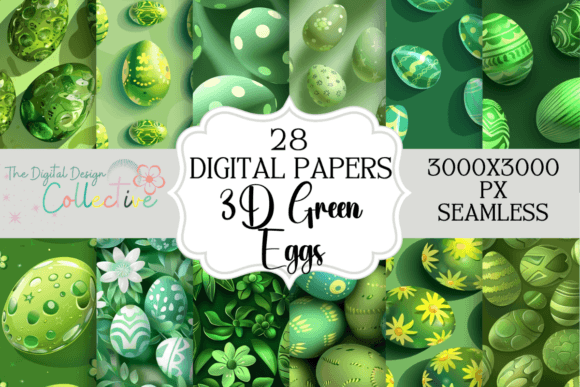 Seamless Easter Eggs 3D Green Patterns
