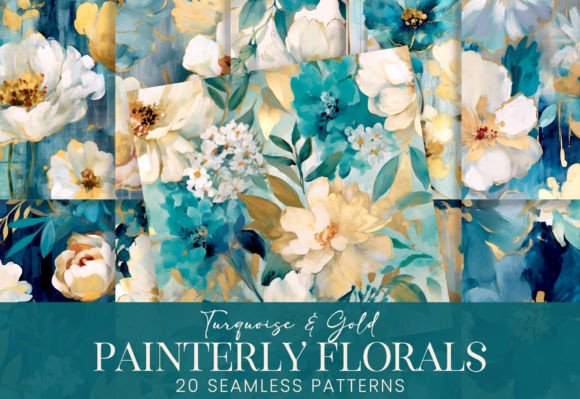 Turquoise Painterly Watercolor Florals