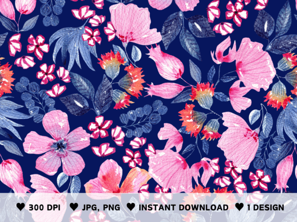 Watercolor Floral Pattern Navy and Pink – A Timeless Design for Modern Creativity